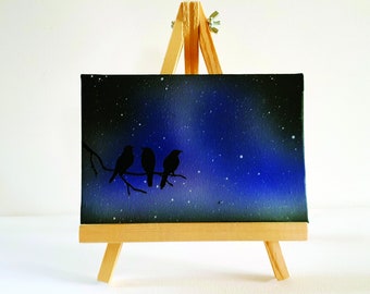 Acrylic on canvas, "Three Little Birds", ideal gift for special occassions, art paintings with space motive