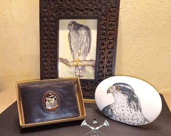 Portafoglio per carte di credito e banconote con Astore, Regalo per falconiere, Fatto a mano in Italia, Vera pelle italiana