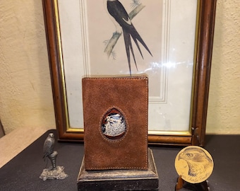 Portafoglio per carte di credito e banconote con Astore, Regalo per falconiere, Fatto a mano in Italia, Vera pelle italiana