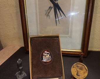 Portafoglio per carte di credito e banconote con Astore, Regalo per falconiere, Fatto a mano in Italia, Vera pelle italiana