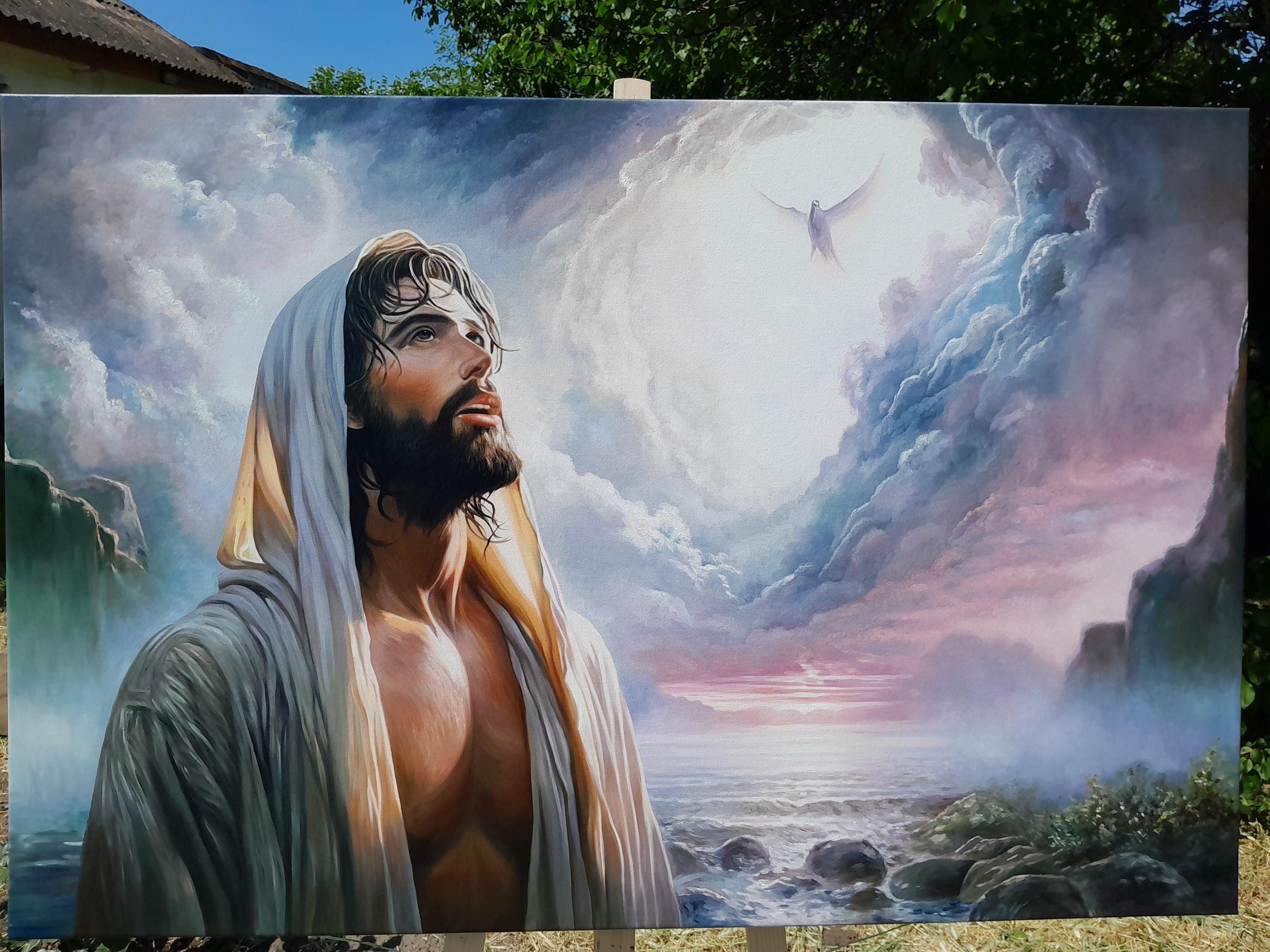 ZQQART Jesus Christus Leinwandbild 28x42cm - Religiöses Wandkunst Gerahmt Weiß