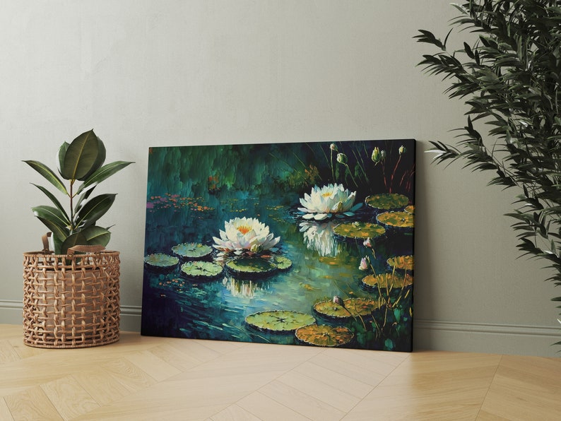 Lotus Wall Art Painting, White Lotus Wall Decor, Water Lilies Painting ...