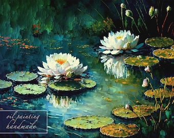 水蓮の油絵です ロータス / 蓮の絵 / スイレン / 睡蓮で絵を描く/ ポスター