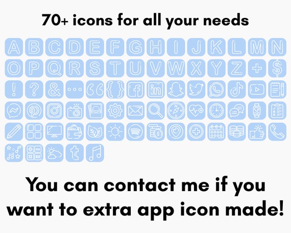 Iphone Ios 14 App Icons Pack Light Blue Apps Icons Aesthetic Etsy