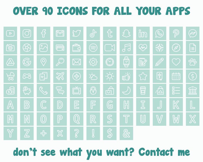 Mint Light Green IOS 14 App Icons Pack iPhone Aesthetic Home Etsy