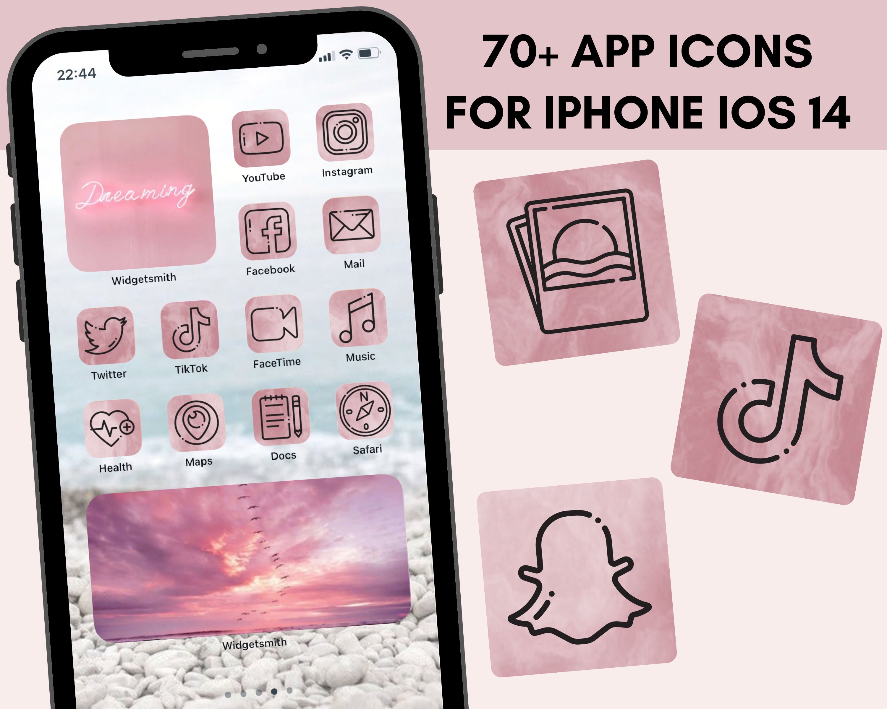 Iphone Ios 14 App Icons Pack Pink Marble Apps Icons Etsy