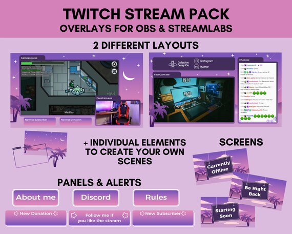 Twitch Overlay Pink Purple Overlays For Twitch Stream Obs Etsy