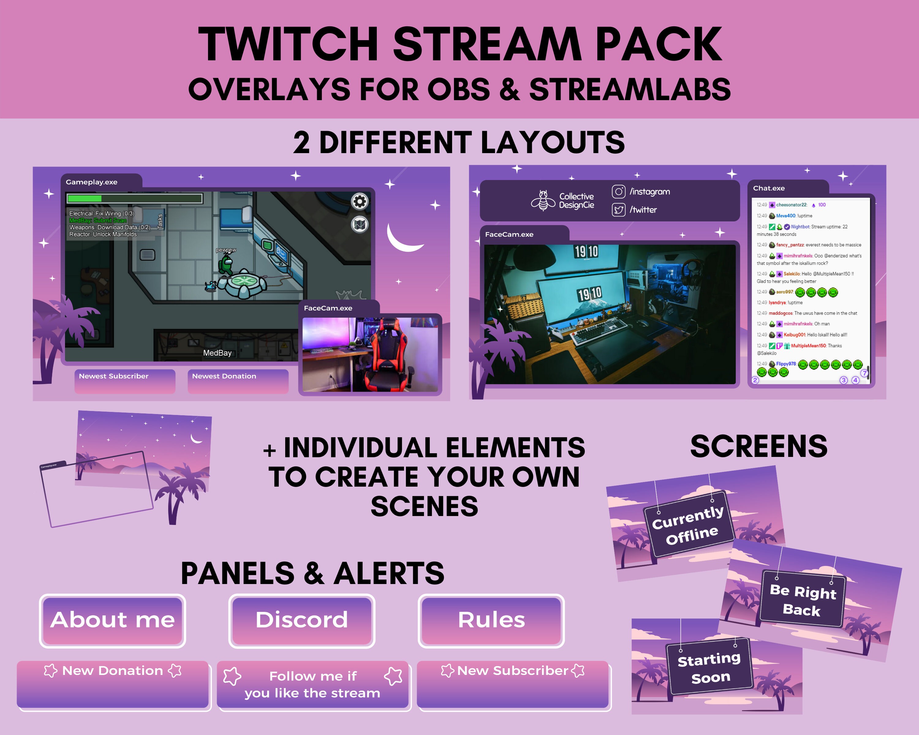 Twitch Overlay Pink Purple Overlays for Twitch Stream OBS - Etsy Singapore
