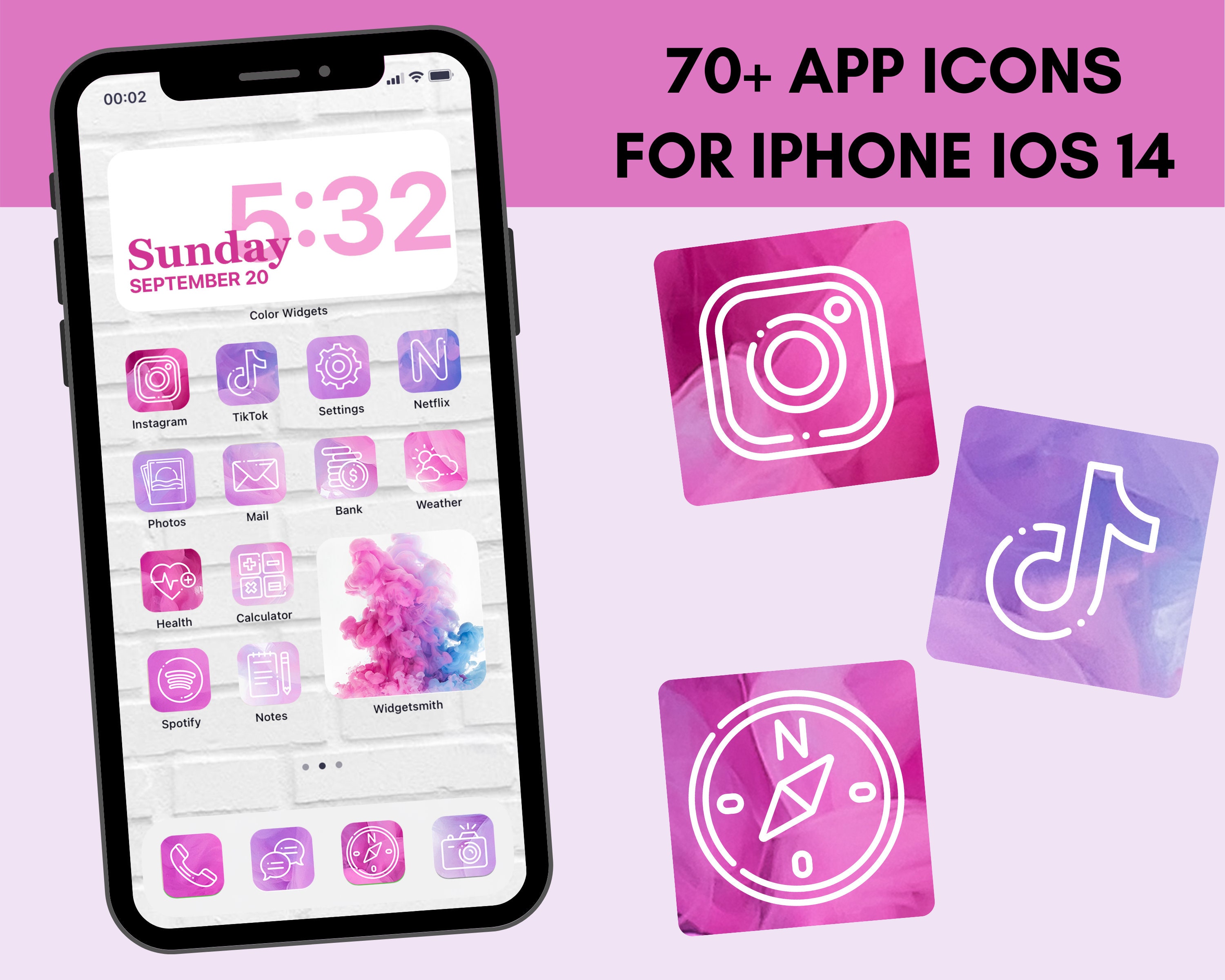 50+ total icons Blue and pink iPhone icons Digital Drawing