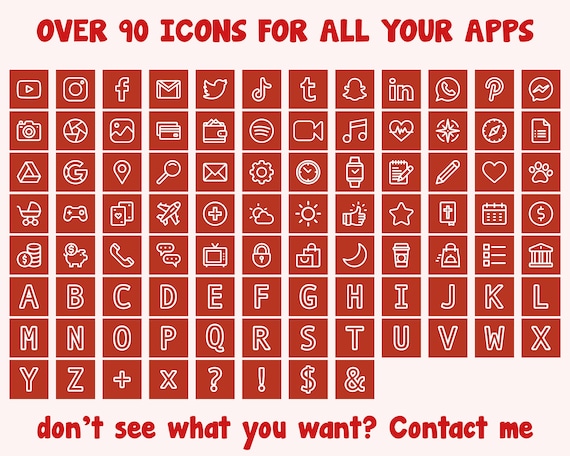 Red Ios 14 App Icons Pack Iphone Aesthetic Home Screen Etsy