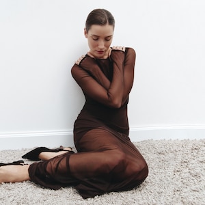 Brown Lined Long Dress | Ladies Stylish Brown Premium Quality Dress