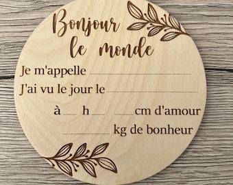 Carte bienvenue bébé naissance en bois