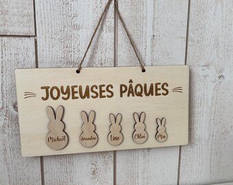 Décoration Pâques pour porte personnalisée en bois famille