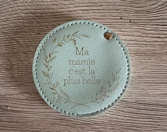 Miroir de poche simili cuir personnalisée, idée cadeau mamie - maman - maîtresse - nourrice -assistante maternelle - atsem