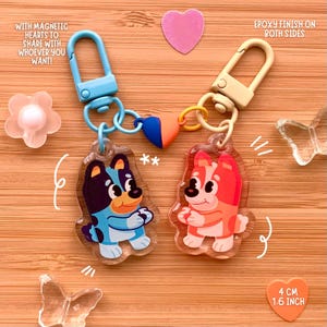 Bluey and Bingo acrylic matching charms/ magnetic heart keychain /Bluey Heeler/ preschool