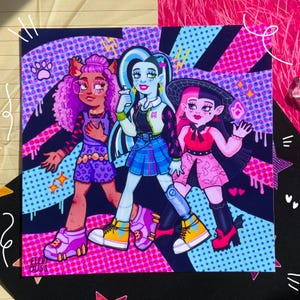 MONSTER HIGH print/ Frankie Stein/ Draculaura/ Clawdeen Wolf/ MH G3/ Generation 3/ Dolls/ artwork /15x15 cm - 5.9x5.9 inch