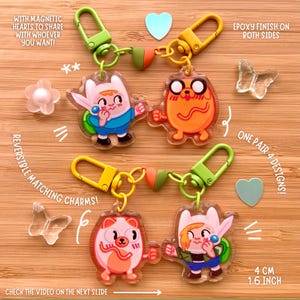 Finn e Jake/ Finn l'umano/ Jake il cane/ ciondoli in acrilico/ Fionna e Cake reversibili/ portachiavi magnetico a forma di cuore/ Adventure Time/