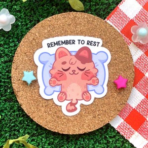 Bonita pegatina de gato / Recuerda descansar, gatito / Adorable gatito / Mensaje positivo / Diario