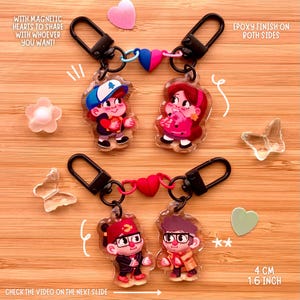 Portachiavi magnetico a forma di cuore di Gravity Falls: Stan e Ford, Dipper e Mabel, ciondoli in acrilico, Dipper Pines e Mabel Pines, Zio Stan