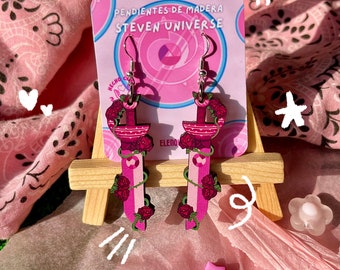Pendientes de madera Espada de Cuarzo Rosa Steven Universe