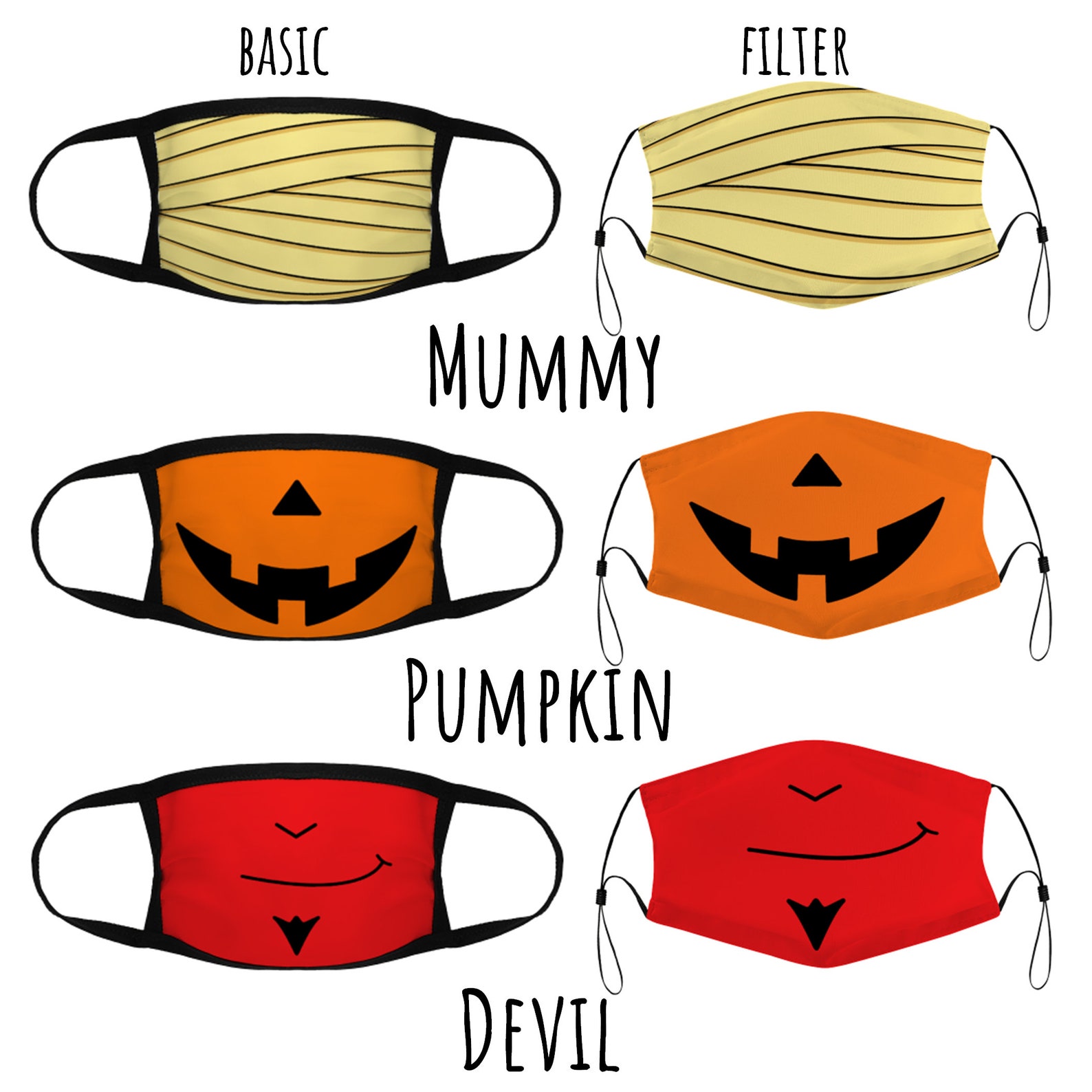 Halloween Face Mask Covering Costume Collection Etsy UK