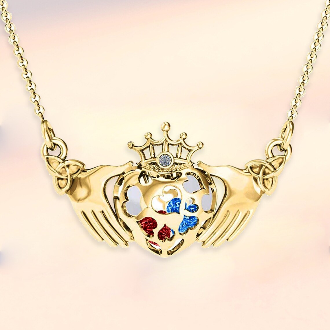 Customized Claddagh Necklace With Birthstone Birthstone Etsy