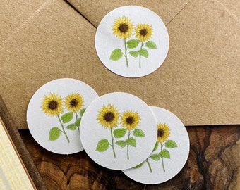 Sunflower Envelope Stickers - Eco-Friendly Floral Stickers - Made From Paper, Packs Of 10,20, 30, 40 or 50