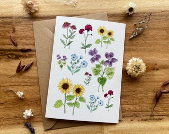 Botanical Flower Notecard + Recycled Brown Envelope - Blank Inside For Your Message and Printed On Luxury Sustainably-Sourced Card