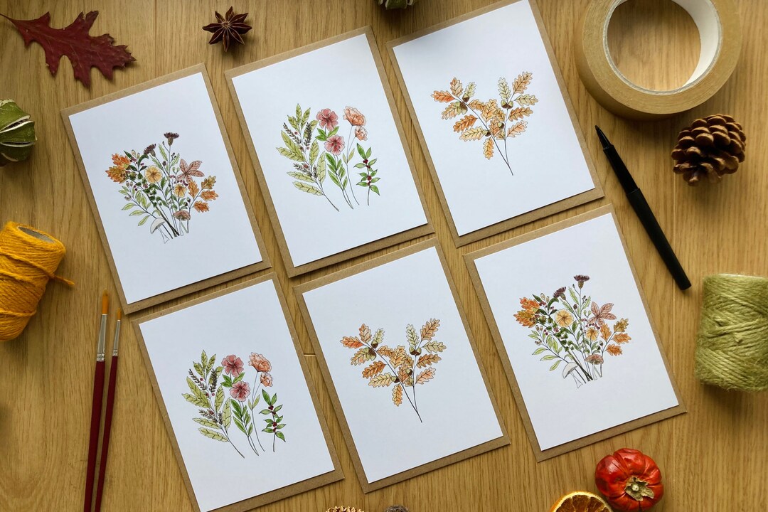 Autumn Note Card Pack / Pack of 6 Seasonal Fall Note Cards Brown ...