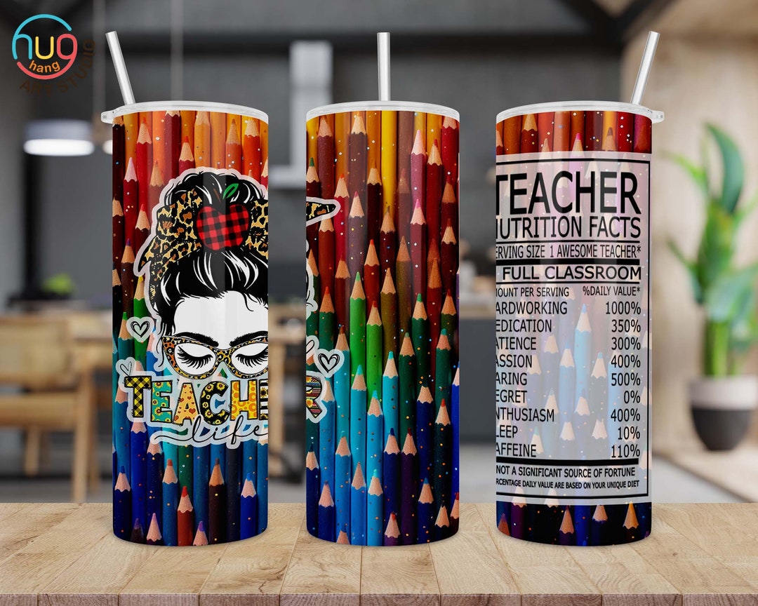 Teacher Nutrition Facts Crayons 20oz Skinny Tumbler Design Etsy