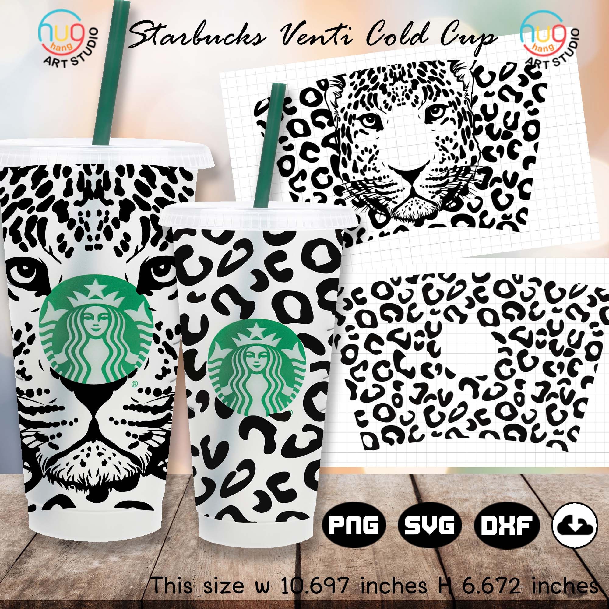 Leopard and Lips Starbucks Cold Cup Wrap SVG. Venti Cups By Olyate