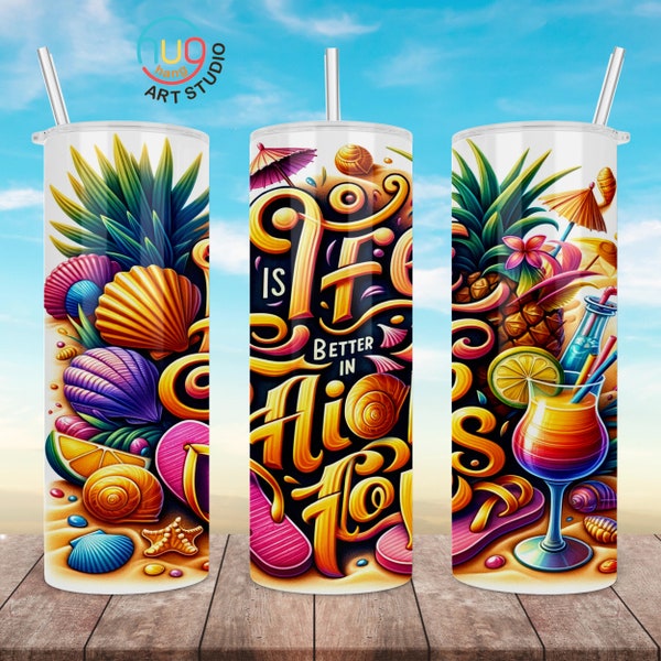 LIFE is better in Flip Flops tumbler , Seashells Ocean Beach Life 20 oz Skinny Tumbler, Beach Tumbler Wrap, Tropical beach tumbler