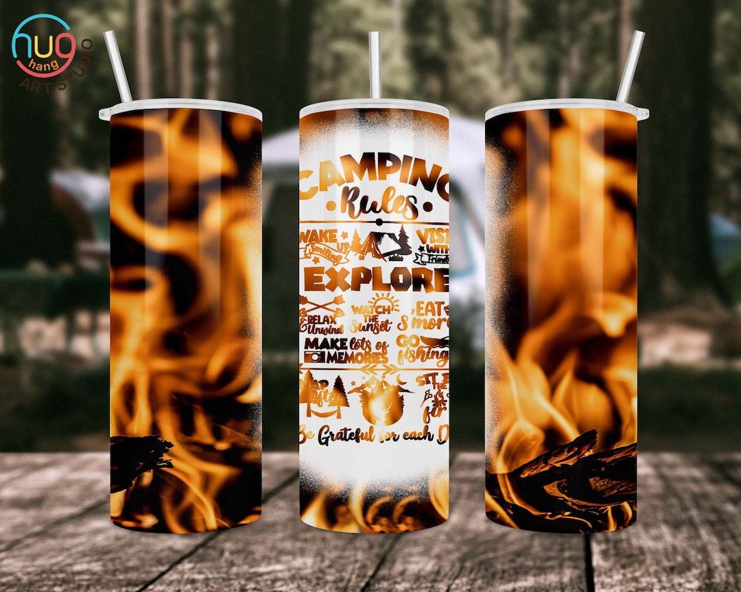Campfire Sublimation Tumbler, Camping Rules 20oz Skinny Tumbler