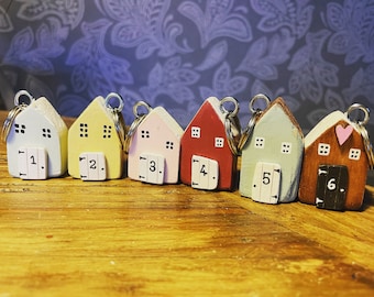 Little Wooden House Key Ring, Key Fob, Handmade Personalised New Home Gift!