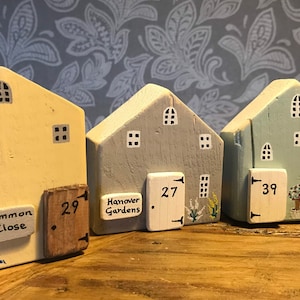 Set of 3 Little Wooden Houses (9cm x 9cm) Handmade Personalised Home Decor. Perfect New Home Gift!