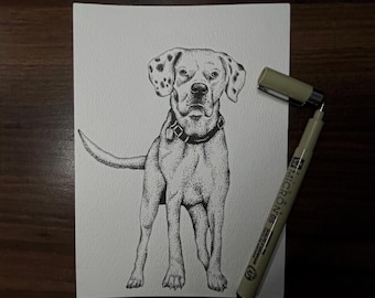 Custom Pet Drawing | Mini Dog Portrait | Stipple Drawing Animals Ink Pen Art | Hand-drawn