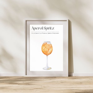 Bar Cart Aperol Spritz Art Print | Cocktail Art Decor Poster Minimalist | Mixology Gift | Alcohol Sign Bar Cart | Watercolor Drink Painting