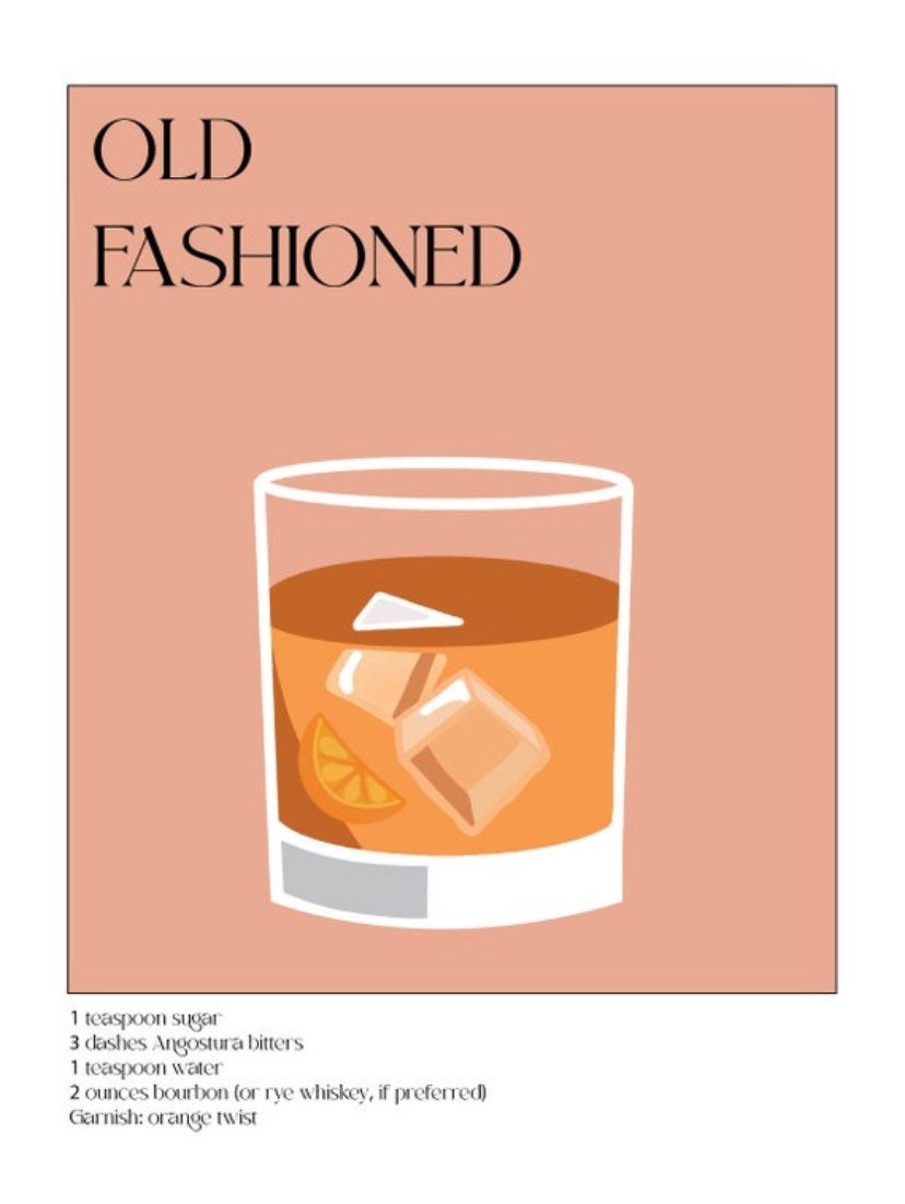 Bar Cart Poster DIGITAL DOWNLOAD Bar Cart Print Old Fashioned Poster