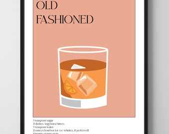 Bar Cart Poster DIGITAL DOWNLOAD | Bar Cart Print | Old Fashioned Poster | Cocktail Print | Cocktail Print Wall Art | Bar Cart Art