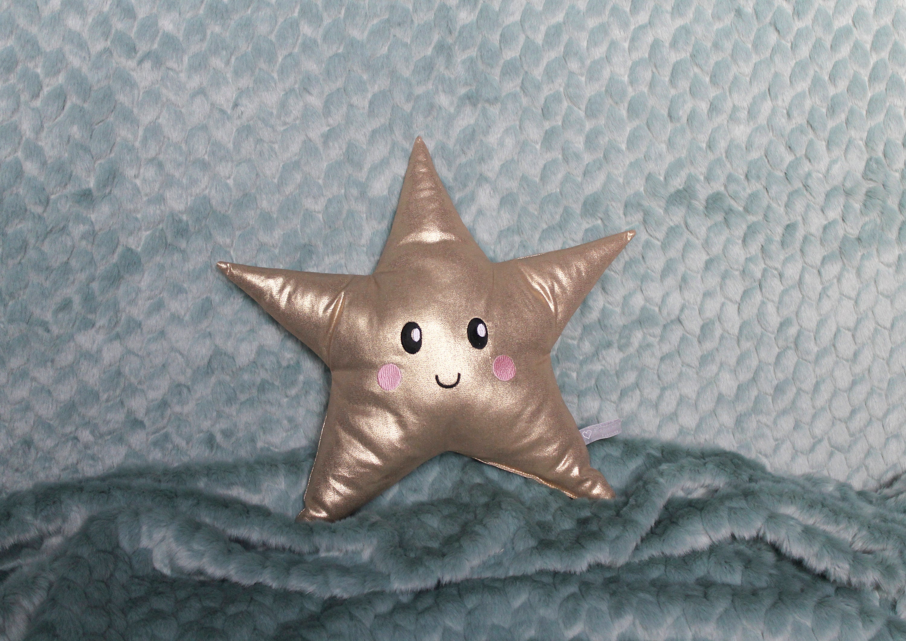 Coussin Étoile Kawaii Trop Mignonne Toile 100% Coton Enduit Doré Ouate Polyester Visage Coquin Brodé