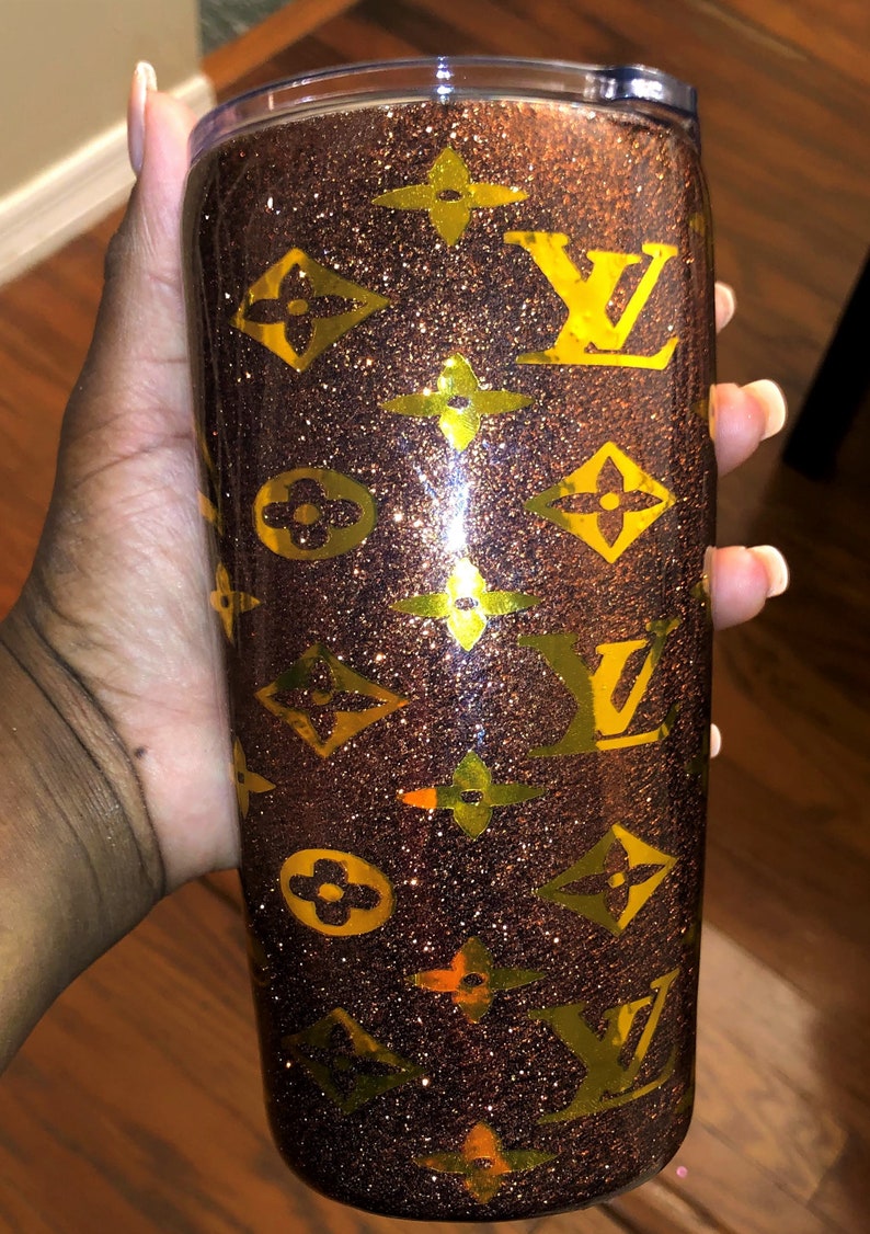 LV Brown and Gold Glitter Tumbler Sublimation Transfer – Glitter N