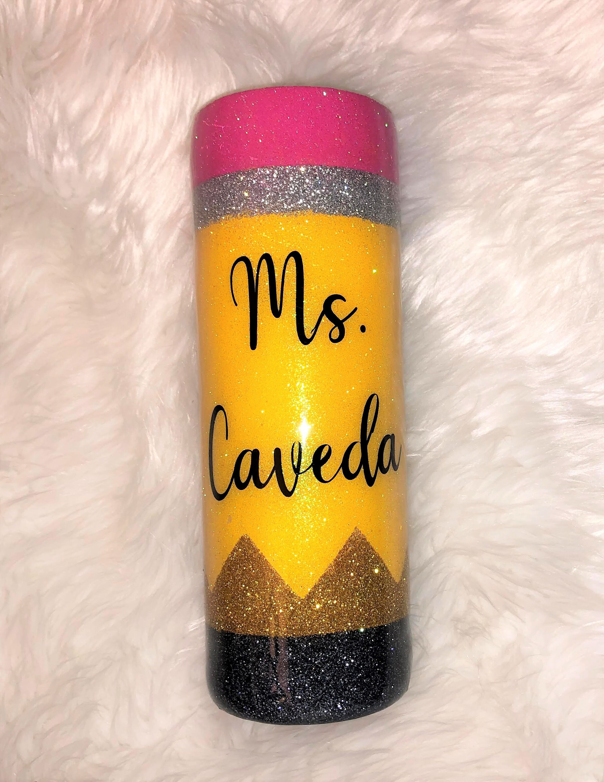 Pencil Wood Grain Glitter Tumbler | Personalized Tumblers | Custom Tumbler