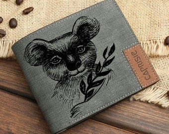 Australian Koala Personalized Wallet for Men & Women | Cute Koala Gifts | Custom Koala Engraved Wallets | Wildlife Animal Lover