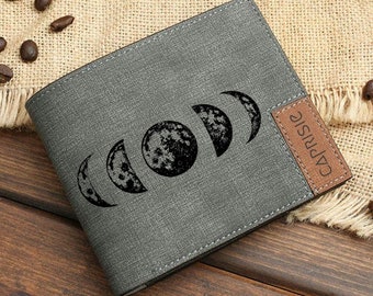 Moon Phases Personalized Wallet | Men's & Women's Lunar Cycles Custom Wallet | Astronomy Engraved Wallet Gift