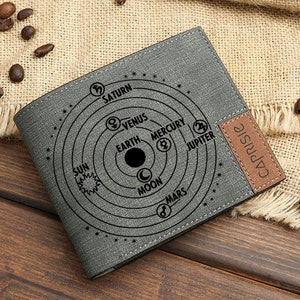 Carteira com design de constelação gravado para homens e mulheres | Carteira com planetas espaciais | Carteira personalizada com estrelas celestiais | Ideia de presente