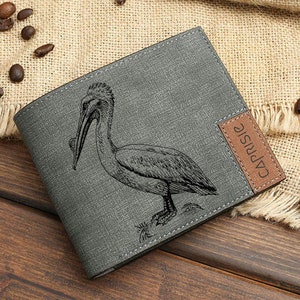 Cartera con diseño de pelícano para hombre y mujer / Cartera de regalo con diseño de pájaro acuático / Cartera personalizada con diseño de pájaro de pico grande / Idea de regalo