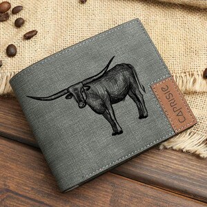 Cartera con toro Texas Longhorn / Cartera para hombre y mujer Western Longhorn / Cartera con grabado de toro vaquero / Cartera de ganadero / Cartera Longhorn