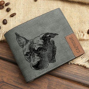 Cartera con grabado de Pitbull / Cartera para amantes de los perros / Cartera personalizada con retrato de mascota / Regalo único para dueños de perros