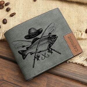 Cartera de pesca vintage / Cartera de pescador personalizada / Regalo único para pescadores / Cartera de pesca grabada personalizada / Cartera rústica para equipo de pesca