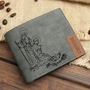 Cartera con escena de la Natividad para hombres y mujeres / Cartera con grabado de Jesús y María / Cartera con la Sagrada Familia / Regalo religioso de Navidad / Cartera cristiana
